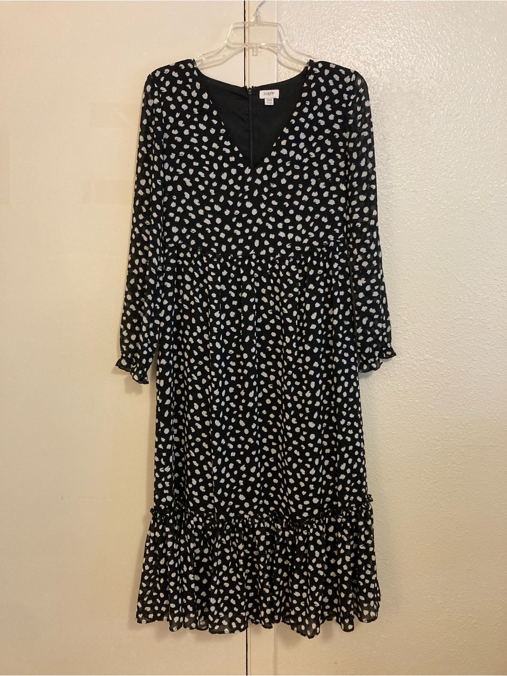 J. Crew Factory Ruffle Hem Black & White Dot Midi Dress XXS